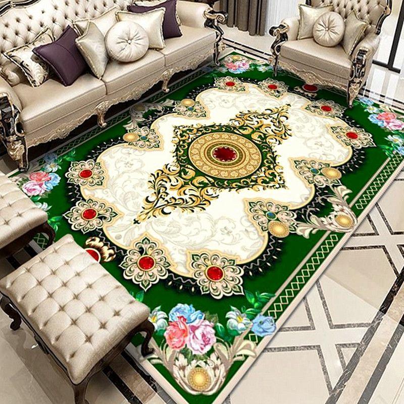 European Style Home Decoration Luxury Carpet for Living Room Floral Pattern Sofa Table Mat Antiskid Home Entrance Rug Easy Clean