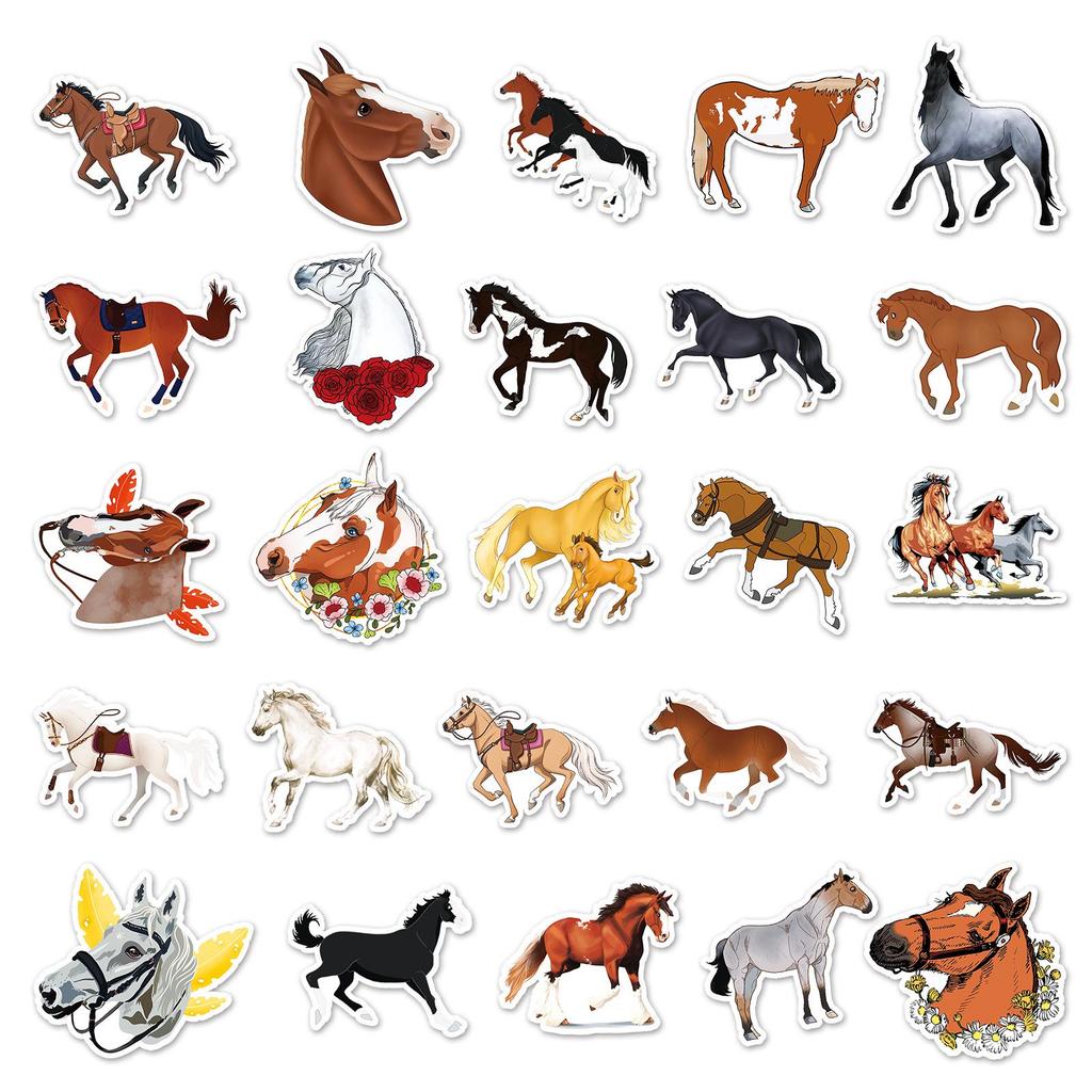 50 Horse Cartoon Stickers: Waterproof Graffiti for Suitcases, Scooters, Computers, and Tablets.