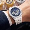 Luxury Quartz Watch for Men Stainless Steel Calendar Chronograph Watch Waterproof Men Wristwatches Clock Reloj Hombre