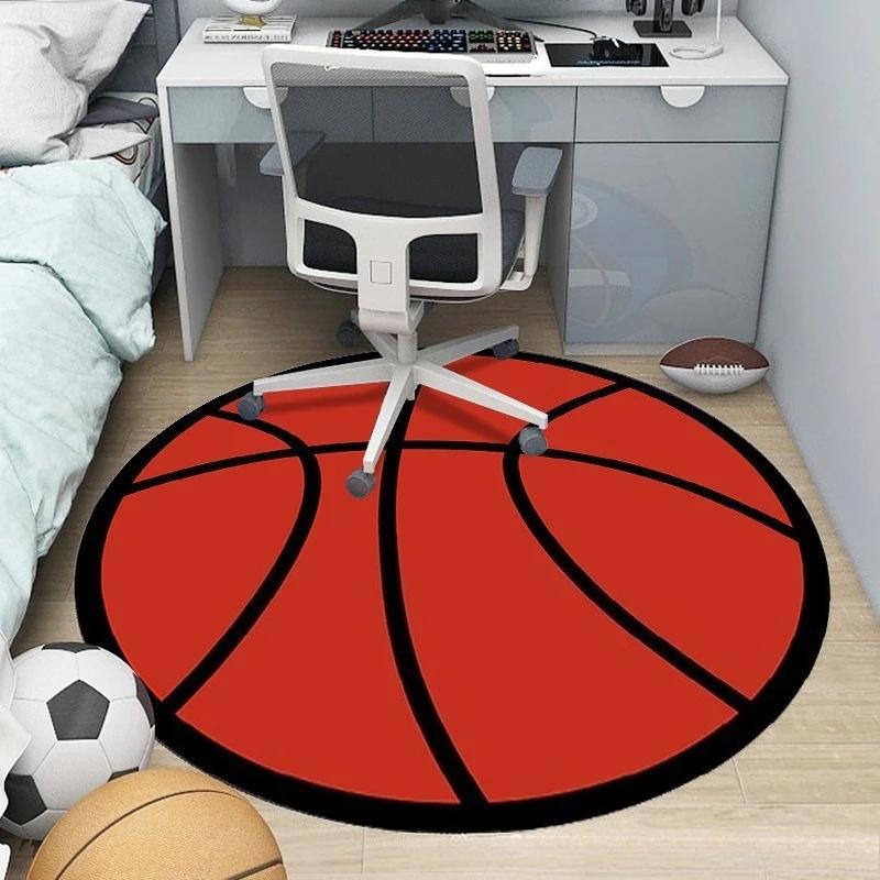 Football, Basketball, and Volleyball Round Rug, Non-slip Floor Mat for Living Room, Bedroom, Bathroom, Holiday Home Decoration