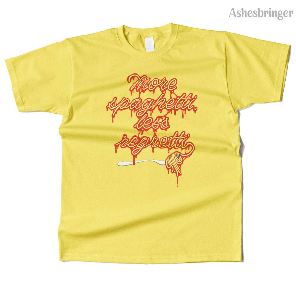 Unisexs Cotton More Spaghetti Less Regretti Graphic High Quality T Shirt Street Casual Style Tee for Unisex and Women