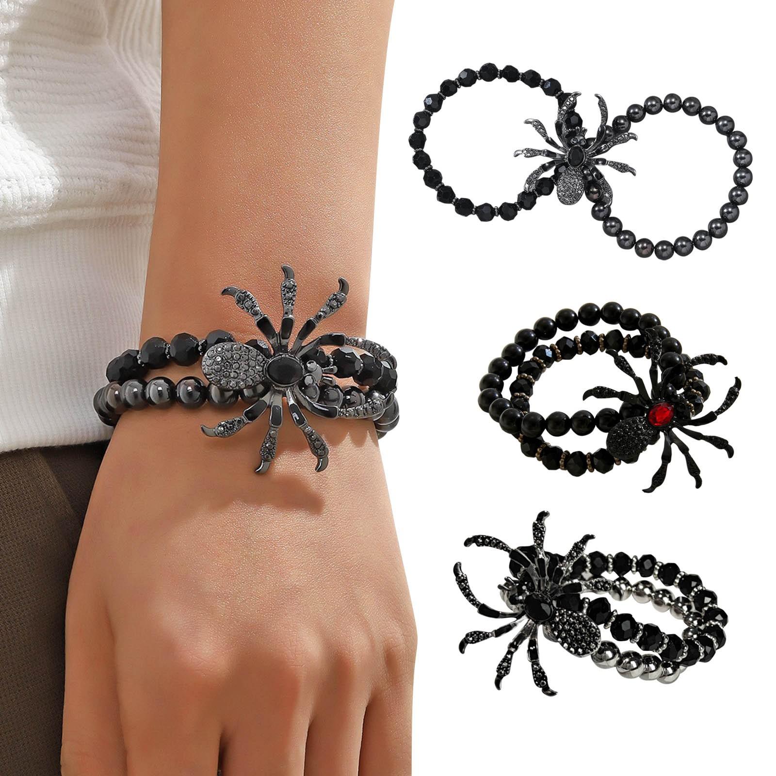 

Браслет в стиле готики в темном стиле на Хэллоуин с цветными блоками и пауком