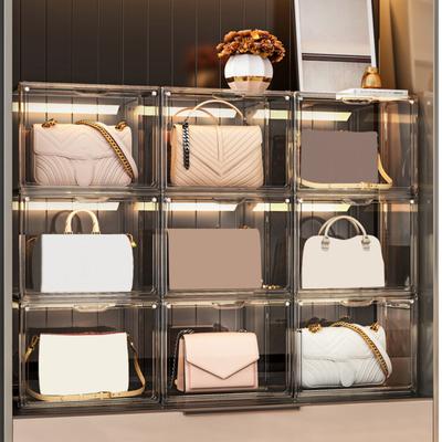Geldbörsen-Aufbewahrungsbox mit magnetischer Tür, staubdicht, stapelbar, durchsichtig, für Geldbörse, Clutch, Handtasche