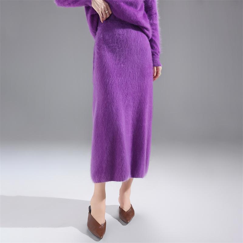 Autumn/Winter 100% Wool Solid Color Women's Slimming Midi Knitted Skirt