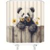Panda Shower Curtain, Funny Animal & Yellow Floral - Country Fence, Rustic Wood Design, Polyester, 12 Hooks