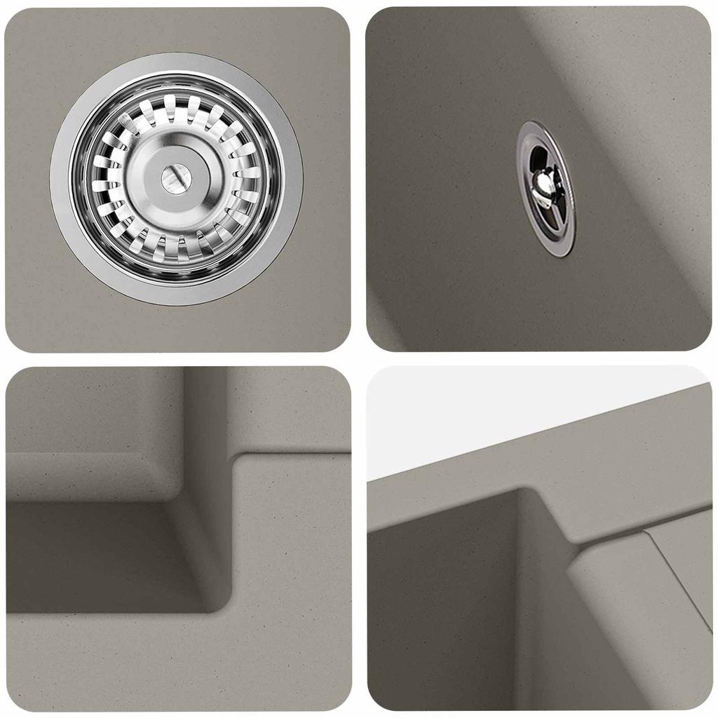 Grey Kitchen Sink 780 X 500 Mm Made of 80percent Quartz and 20percent Resin