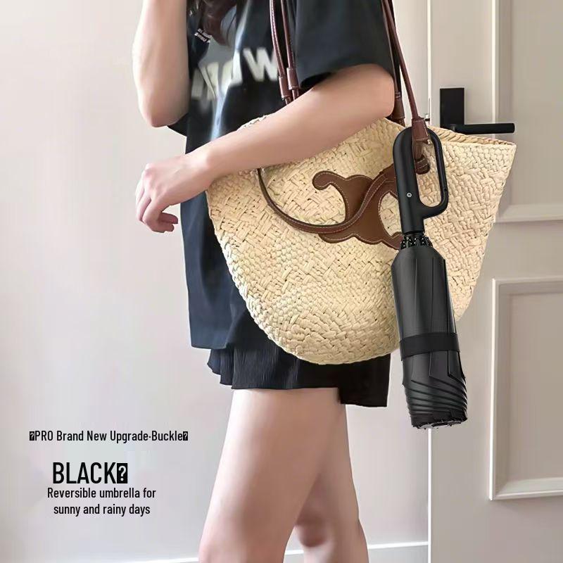 280-Bone Ring Buckle Automatic Sun & Rain Folding Umbrella: Large, Reinforced for Heavy Rain, UV Protection
