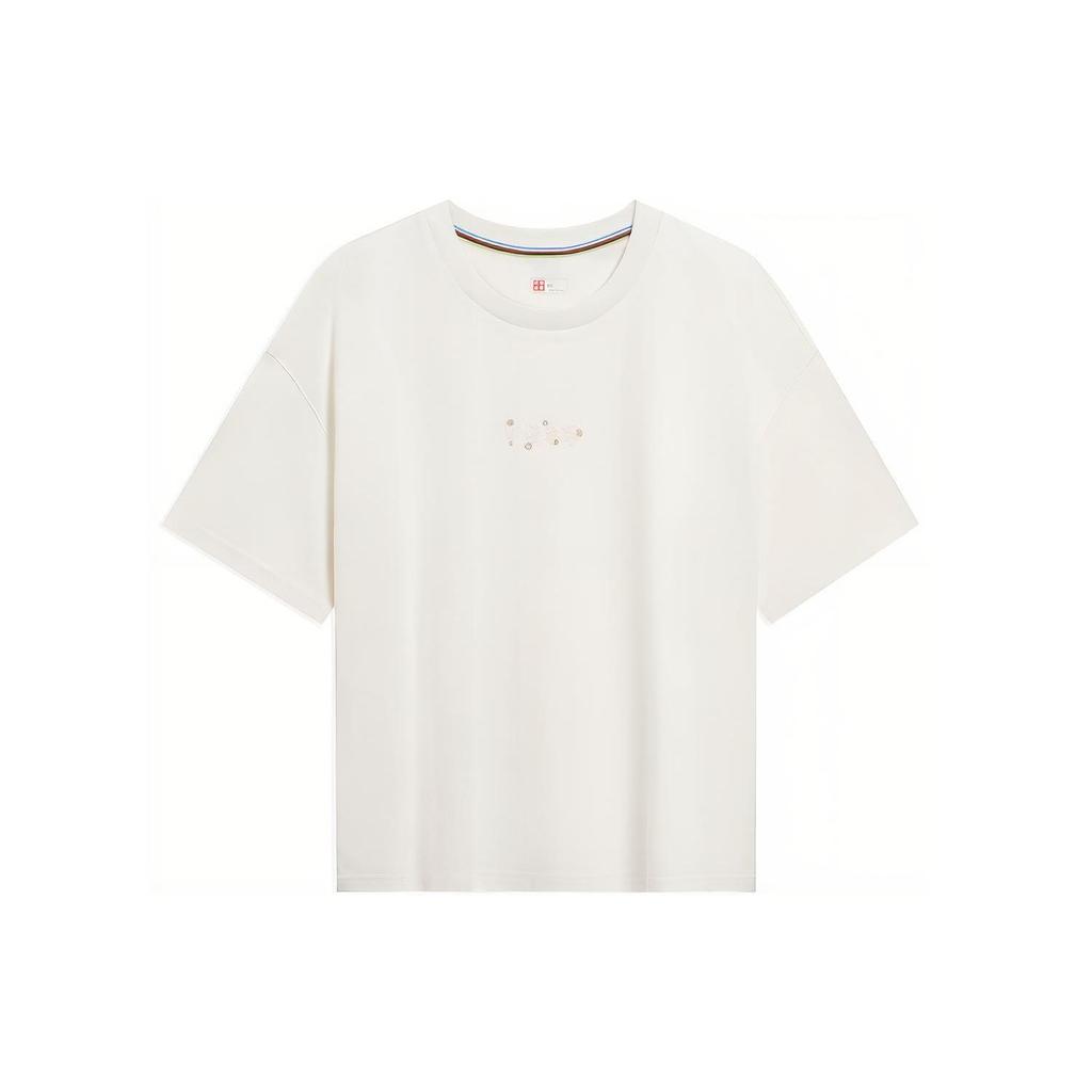 Li Ning Free Growth Logo Print Loose Short Sleeve T-Shirt Women Tops Off-White AHST114-1