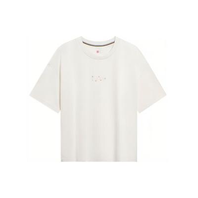 Li Ning Free Growth Logo Print Loose Short Sleeve T-Shirt Women Tops Off-White AHST114-1