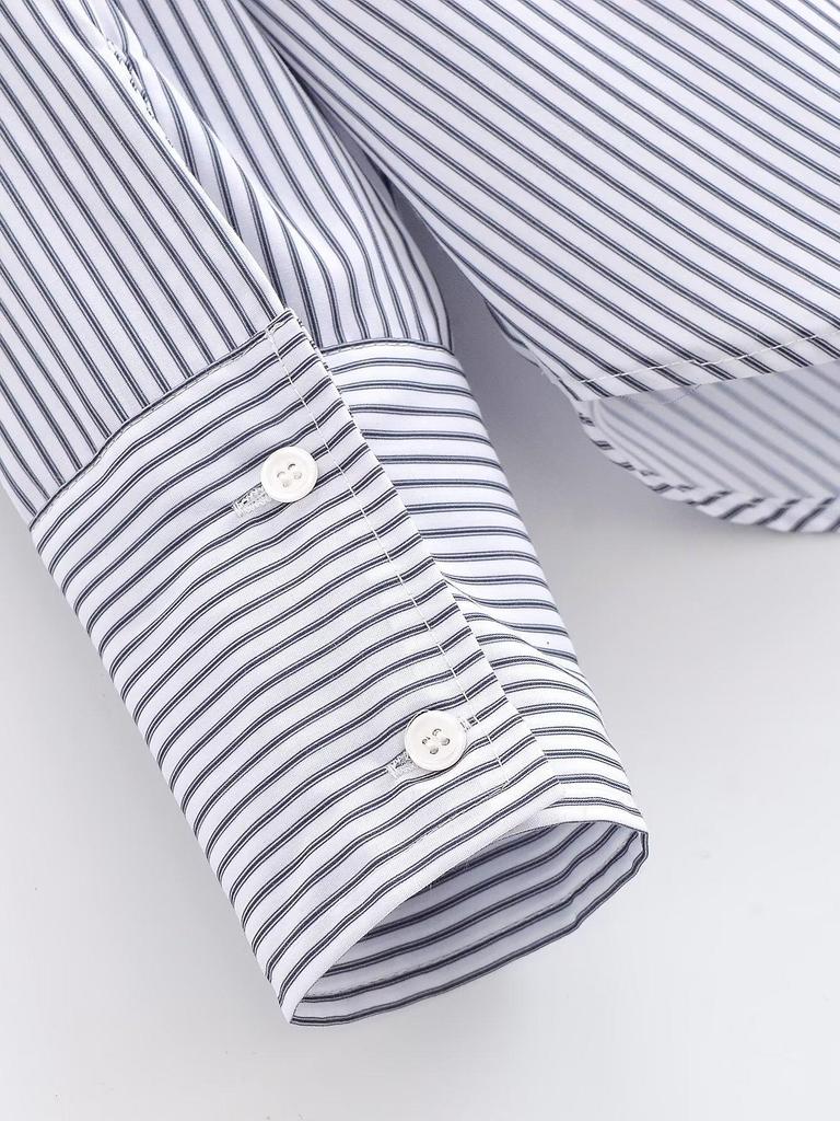 Spring 2026 European & American Style Stand Collar Striped Poplin Shirt with Scarf
