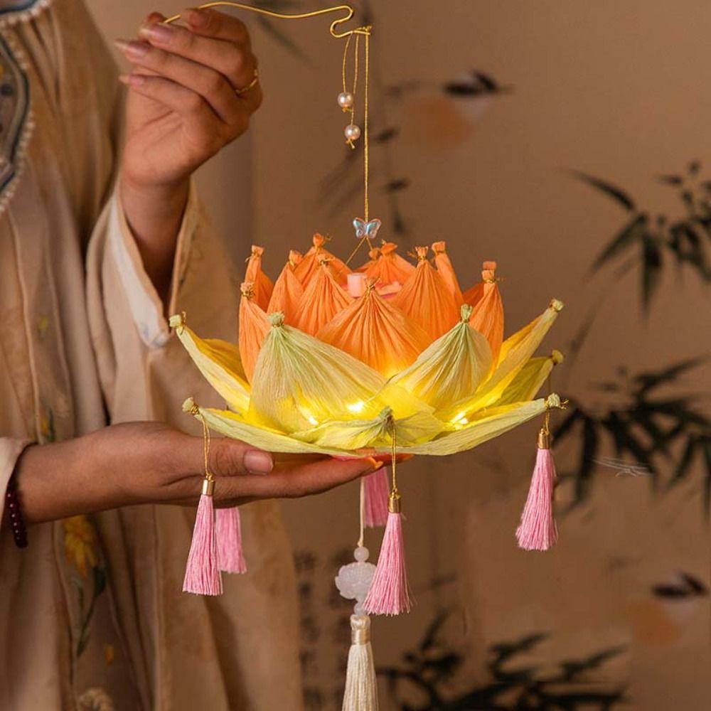 Chinese Style Lotus Flower Lantern Handmade DIY Mid-Autumn Glowing Lantern  Hanfu Accessories style4