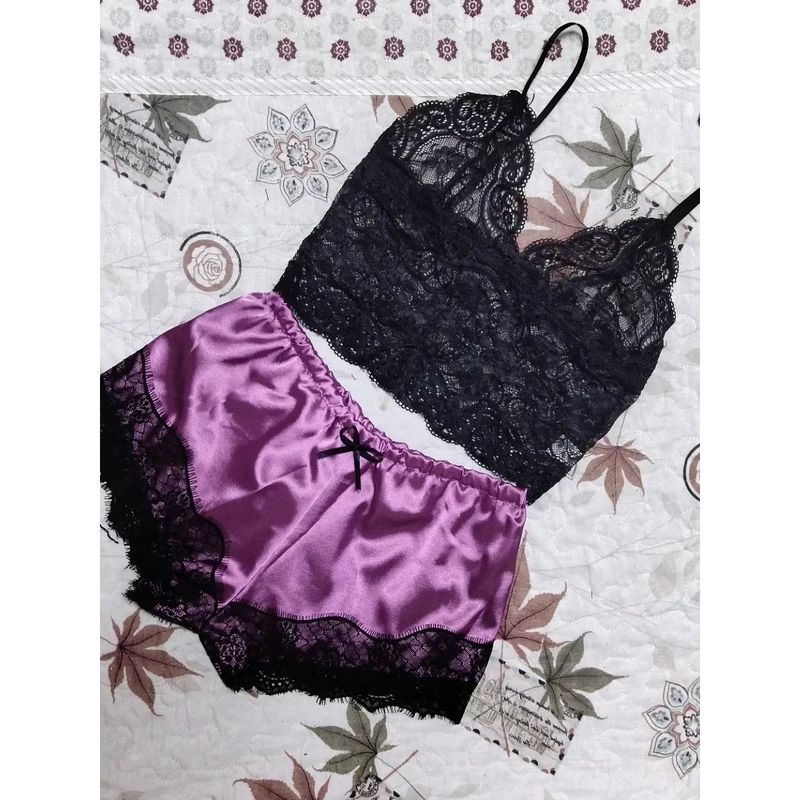 

Кружевная пижама, домашний костюм из двух частей, кружевные пижамные подтяжки, комплект из двух частей, домашняя одежда PURPLE L(L)