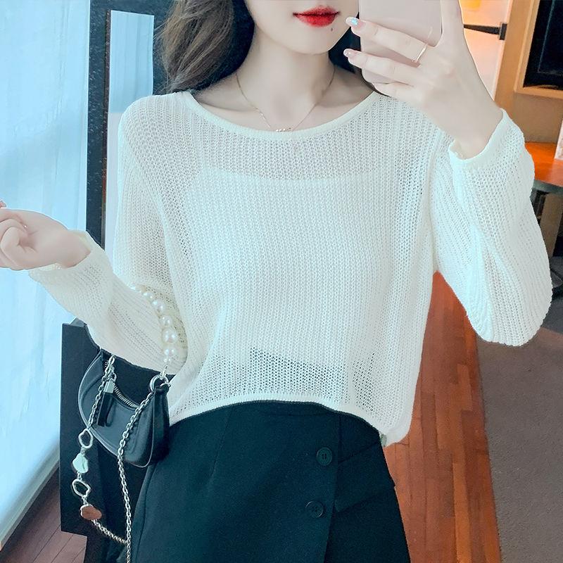 

Белая одежда для защиты от солнца для женщин Летний нишевый дизайн Ажурный трикотаж Верхняя одежда Тонкая накидка для кондиционирования One size