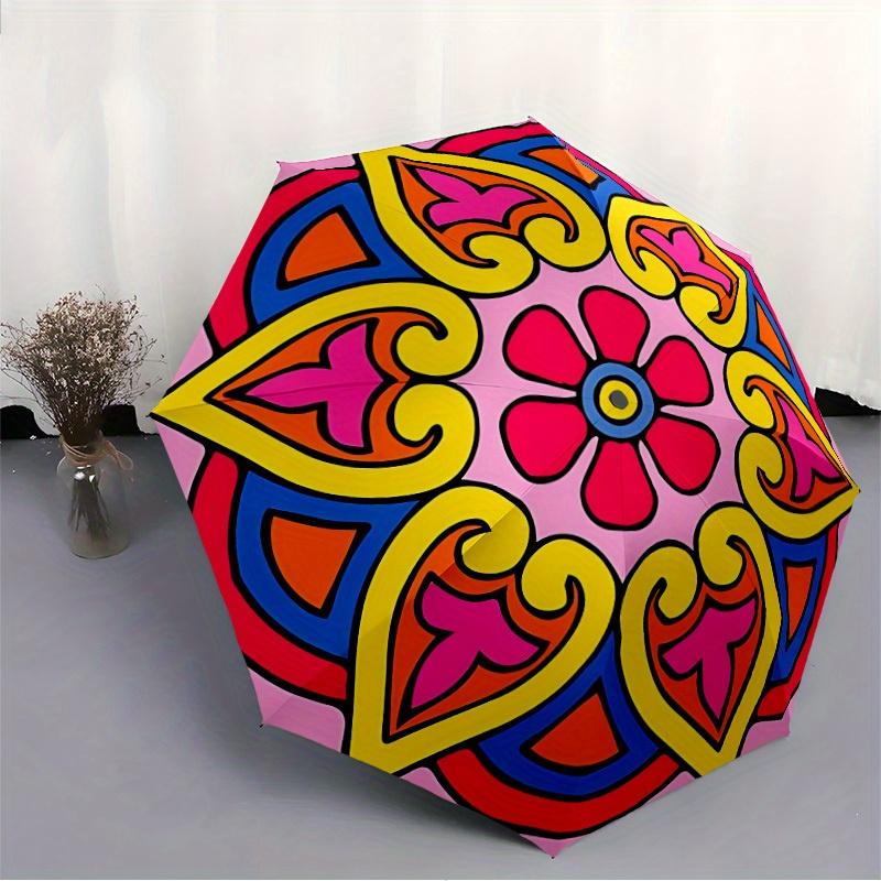1pc Floral Mandala Design Folding Umbrella , 8 Ribs Casual Durable Lightweight Portable Travelling Umbrella For Men & Women Yy250728100