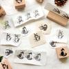 Cute Pet Black Cat Stamps Diy Craft Cat Seal Stamping DIY Toys Wooden Rubber Stamps  Card Making