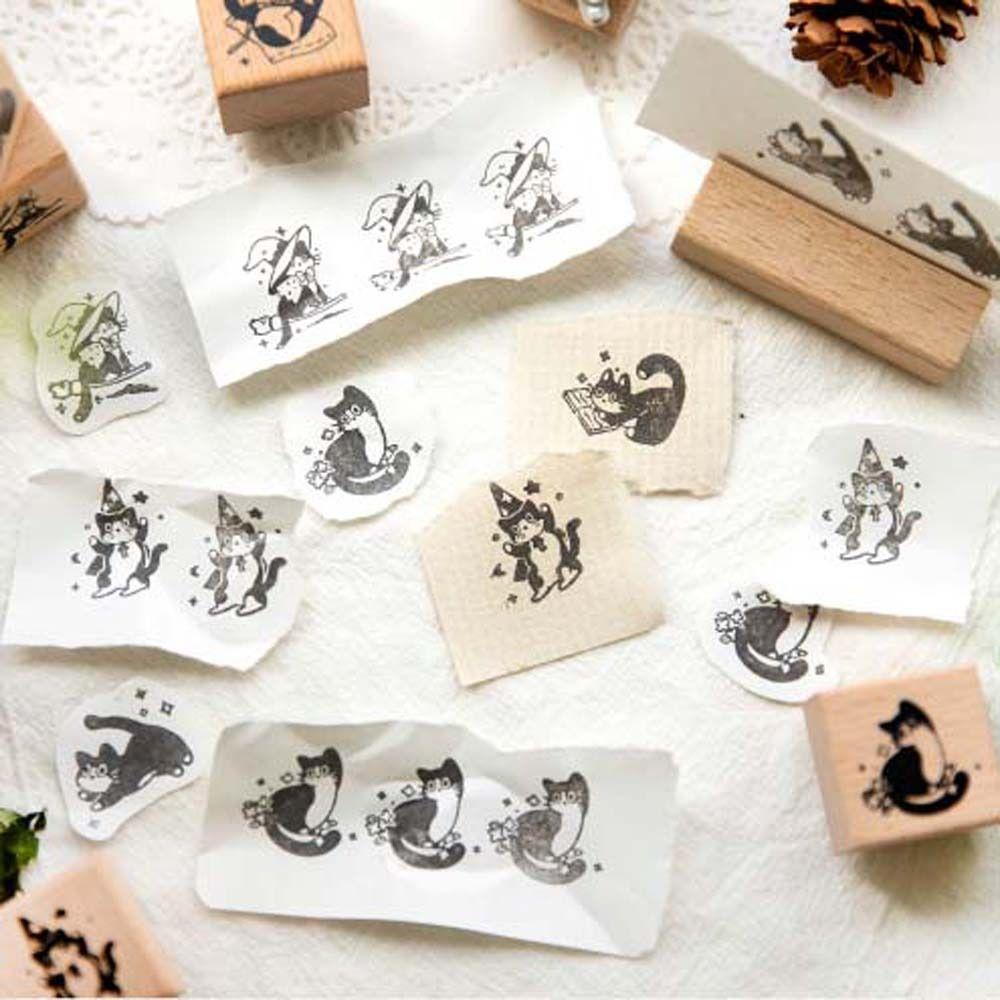Cute Pet Black Cat Stamps Diy Craft Cat Seal Stamping DIY Toys Wooden Rubber Stamps  Card Making