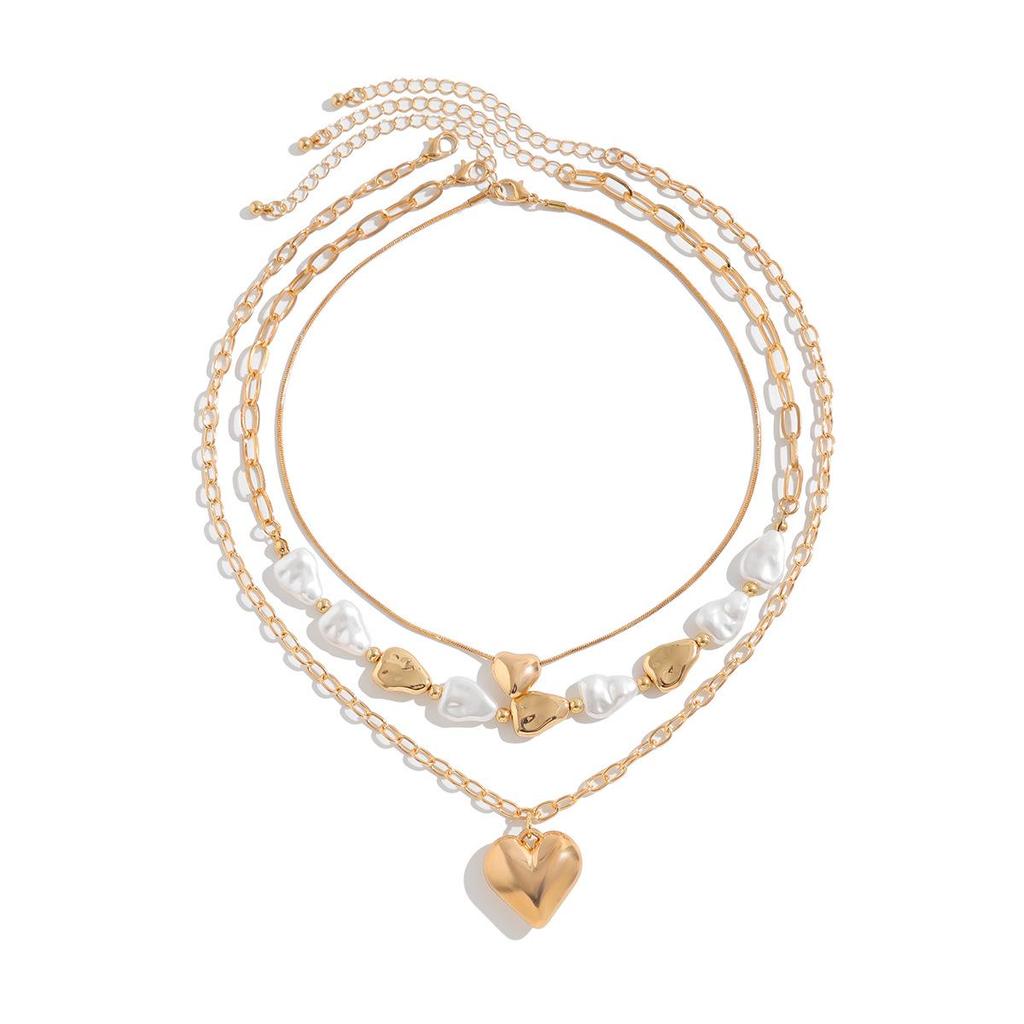 Barock Herz Quaste Anhänger Halskette Set mit unregelmäßiger Perle Schlüsselbein Kette