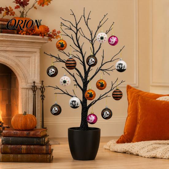 Halloween Holiday Decoration 16 Pcs Hanging Ball Decor, 6cm Skull Witch Eye Ornaments Celebration Decorations for Ghost Tree, Spooky Window Yard Decor