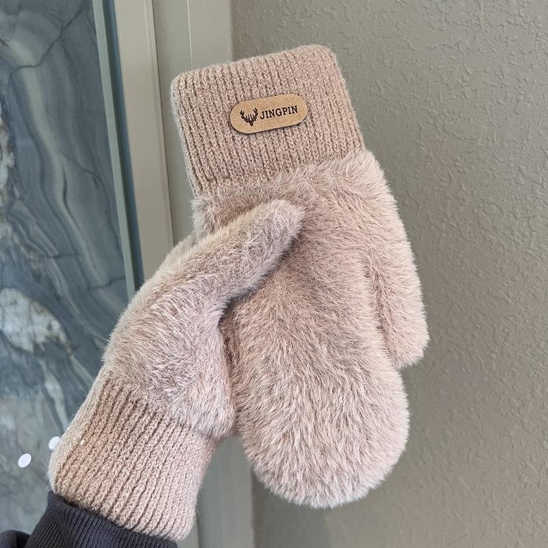 Fleece thickened gloves winter men and women couples wool knitted to keep warm and cold students outdoor riding with fingers