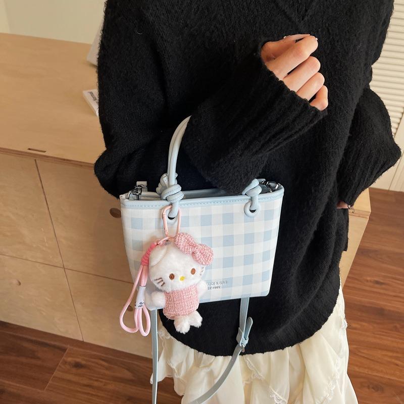 Popular bag women's new fashion plaid hand bag high-end feeling shoulder crossbody bucket bag