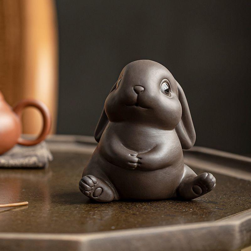 Rabbit Tea Pet Figurine Cute Ceramic Tea Set Accessories Chinese Tea Culture Decor for Living Room Office Desk Ornament