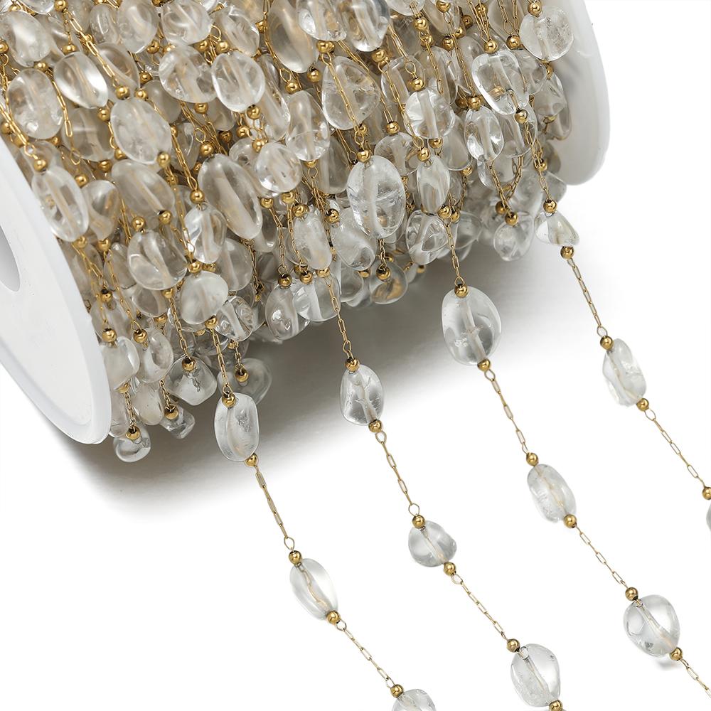 1Meter/Pack Stainless Steel Natural Stone Round Shape Beads Chains for DIY Necklace Bracelets Jewelry Making Accessories