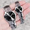 Casual Couple Round Dial Calendar Alloy Linked Strap Analog Quartz Wrist Watch