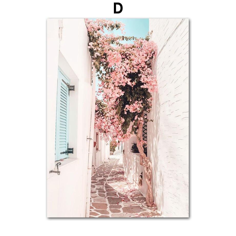 Santorini Beach nadmorskie miasto krajobraz plakatykwiaty rower obraz ścienny na płótnie i drukuje obraz do wystroju salonu