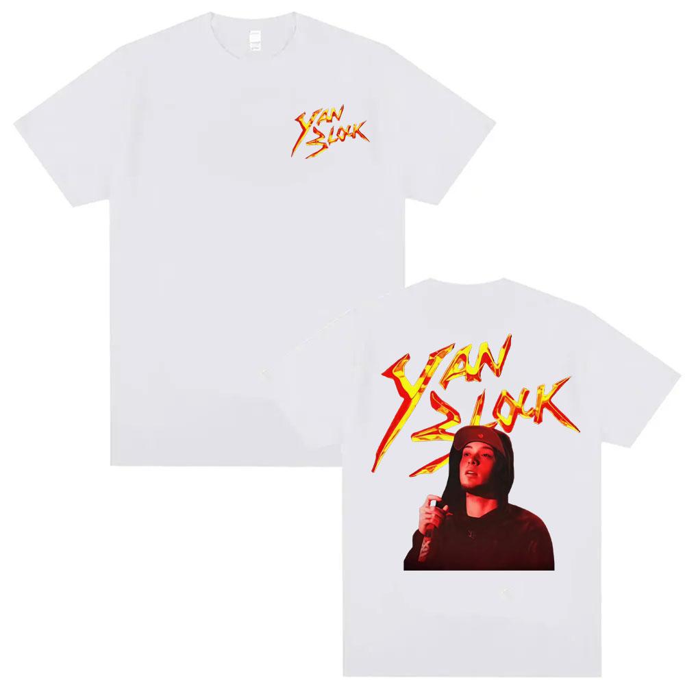 

Rap Singer Yan Block Album Tour Doublesided Pattern Tshirt 2026 Summer Mens Retro Oversized Cotton Tshirt Street Wear Y2K S