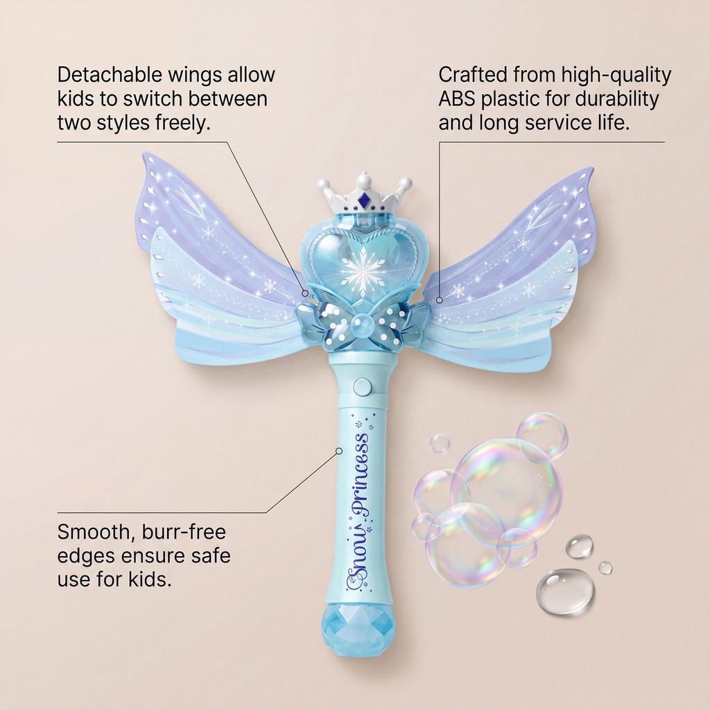 Bubble Wand Upgrade Version Heart Shape Bubble Maker with Wings and Crown Design for Outdoor Play and Party Entertainment Suitable for Kids