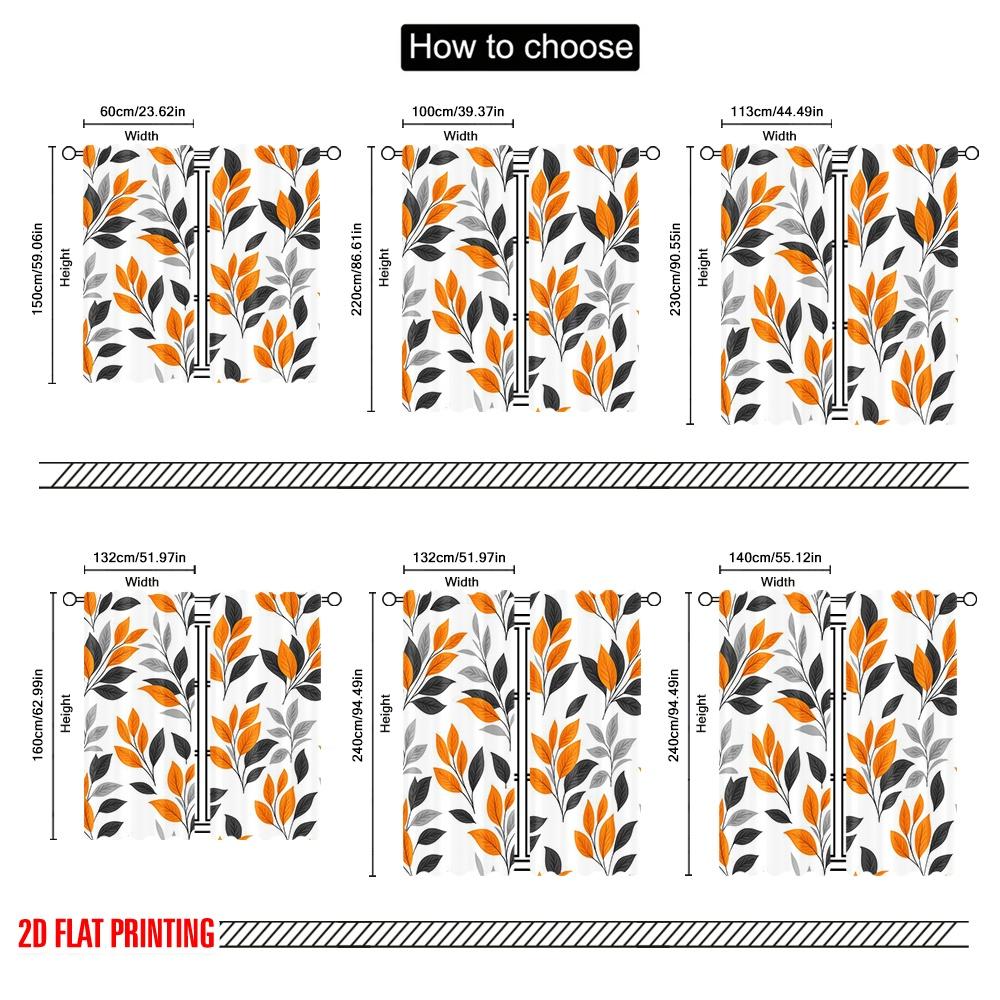 2pcs,2D Plane Printing Light Filtering Curtains Autumnal Leaves Durable 100% Polyester Fabric (without Rod) Art Deco Festive