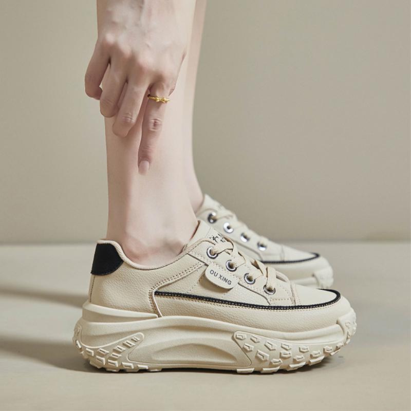 Moda 2024 Novos Modelos de Sapatos para Mulheres Sola Grossa Adiciona Altura Sapatos Casuais Vulcanizados Antiderrapantes e Resistente ao Desgaste Sapatos Esportivos Casuais