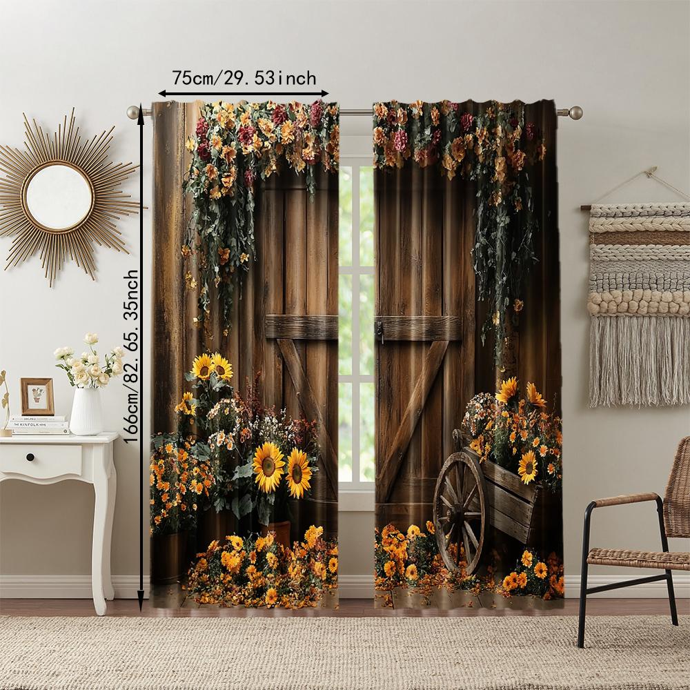 2 pcs   versatile polyester transparent curtains for home decoration Rustic Barn Door for use in bedrooms and living rooms