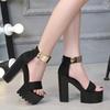 2025 Summer Fashion Sponge Cake Stage Thick Fish Mouth Hate Sky High Transparent Super High Heel Word Sandals