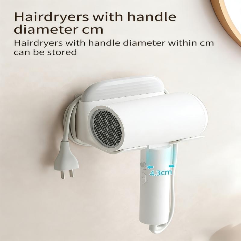 Hair Dryer Holder With Storage Organizers Adhesive Installation For Bathroom Space Saving