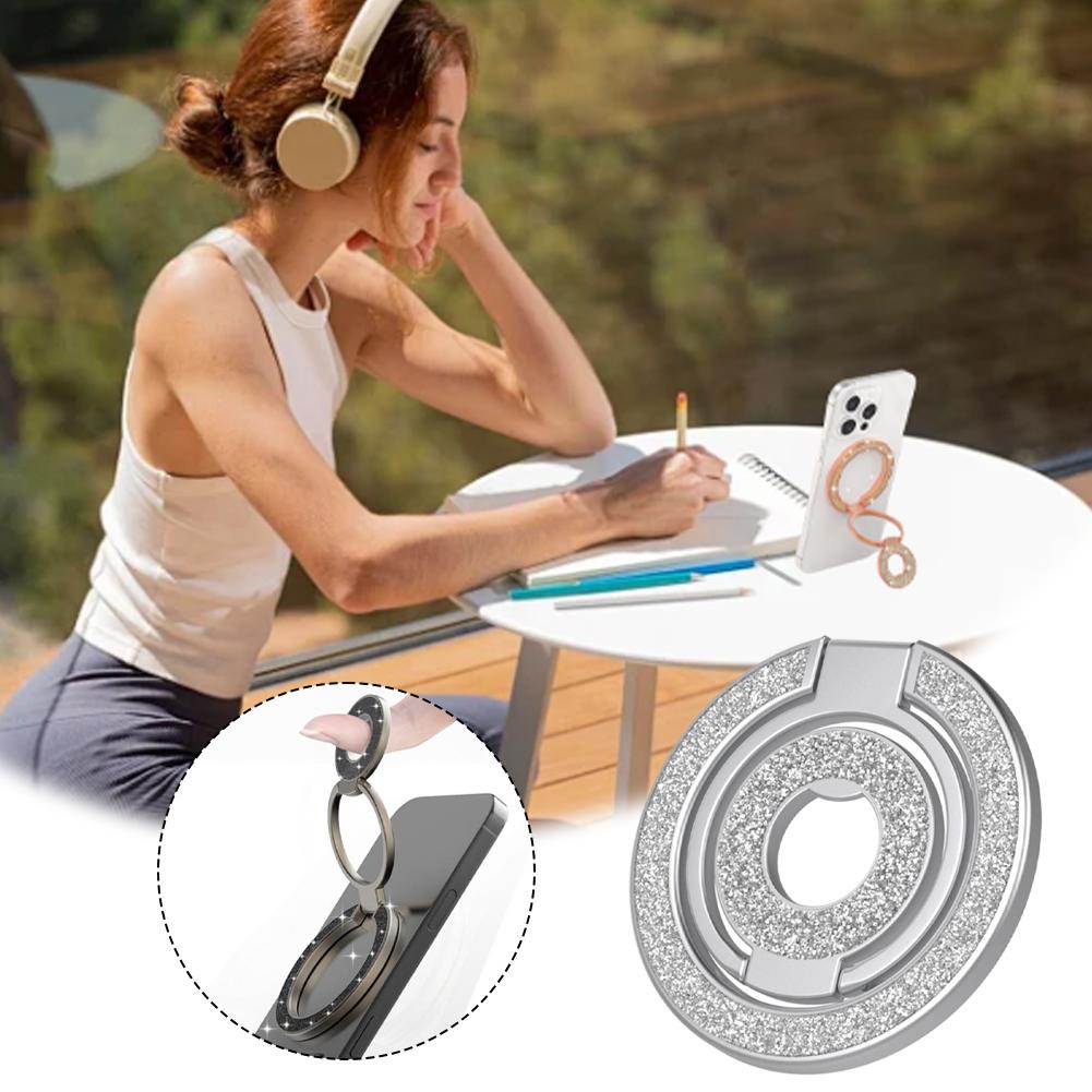 Strong Magnetic Phone Stand Holder for iPhone 16/17 & Xiaomi - Dual Side Folding Ring Magsafe Car Mount Bracket with Adjustable Viewing Angles