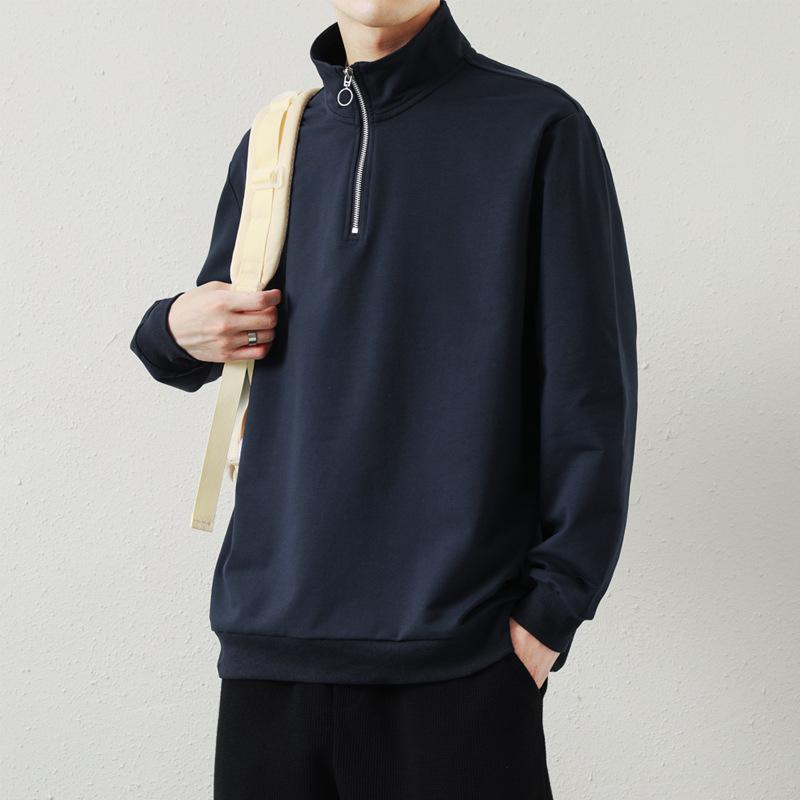 Men's Sweatshirt Autumn New Loose Long-sleeved POLO Korean Style Trendy Sports and Leisure Stand-up Collar Pullover Bottoming Shirt