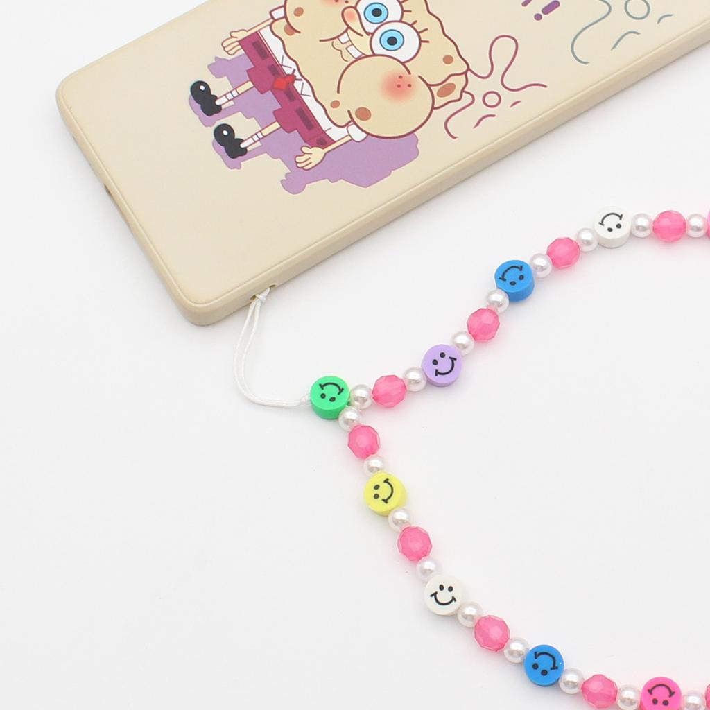 Süßes Mädchen kurzes Smiley-Gesicht Stern Handykette Farbe weicher Ton gemischte Perlen Handyanhänger Schmuck.