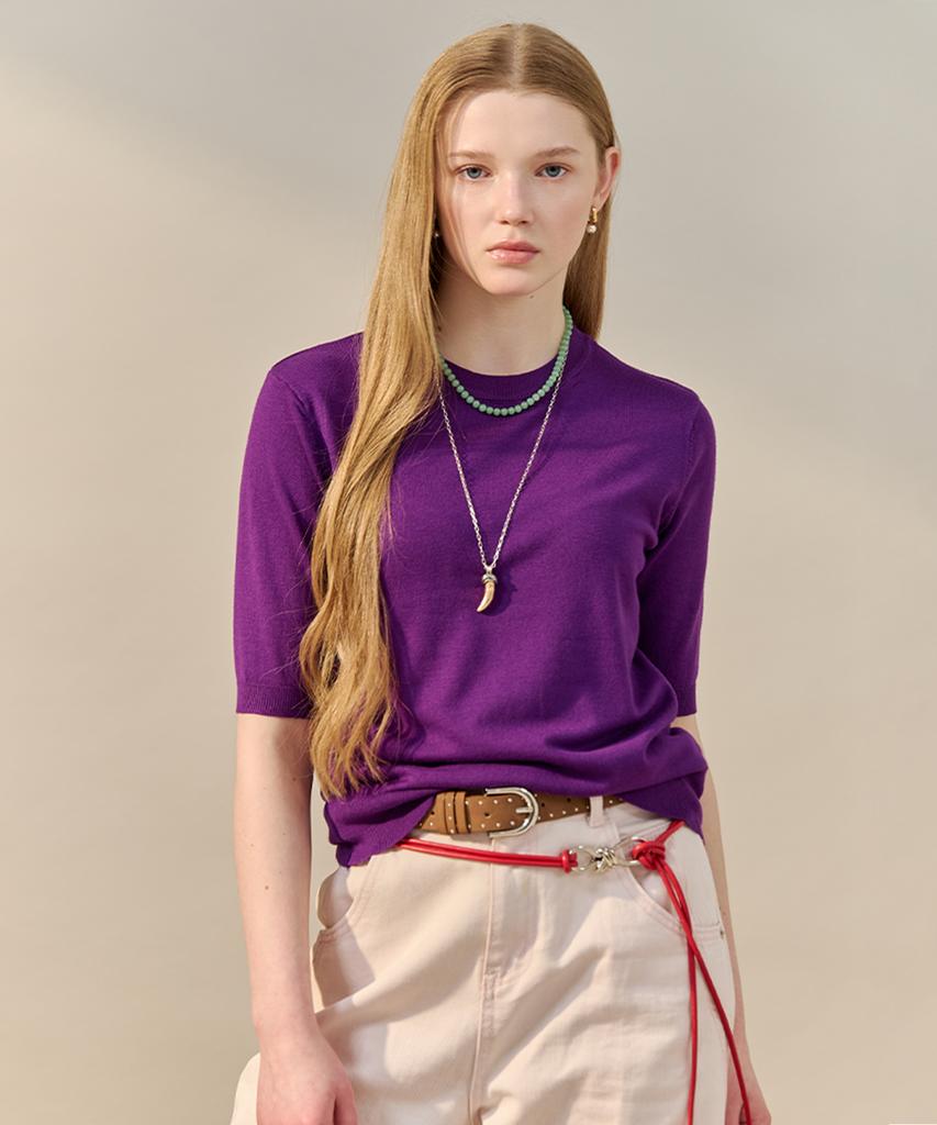 MAXZA Basic Round Neck Half Sleeve Knit
