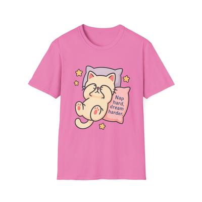 Unisex Softstyle T-Shirt Mens Womens Tees Top Relaxing Cat Tee Kawaii Style  Funny Nap Shirt