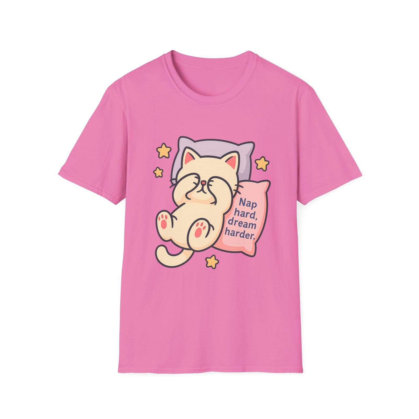 Unisex Softstyle T-Shirt Mens Womens Tees Top Relaxing Cat Tee Kawaii Style  Funny Nap Shirt XL