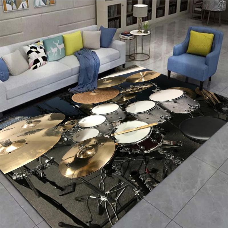 3D Drum Instrument Carpet, Living Room,bedroom, Sofa, Door Mat, Decorative Carpet, Drum Sound Insulation and Anti Slip Floor Mat