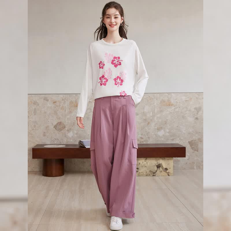 Bailuyu 2026 S/S Relaxed Fit Floral Print Long Sleeve T-Shirt