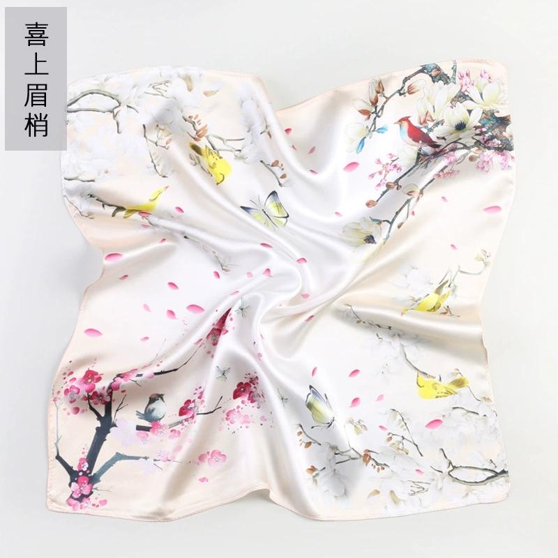 53CM Square Pure Silk Square Scarf 100% Mulberry Silk Decorative Flower Hairband Necktie Small Neckerchief for Women