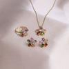 Womens Titanium Steel Jewelry Set Flower Gem Pendant Necklace Earrings Ring Fashion OL Style
