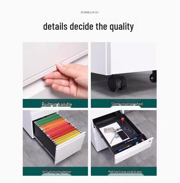 Steel Mobile Office Desk Cabinet with Three Drawers and Wheels