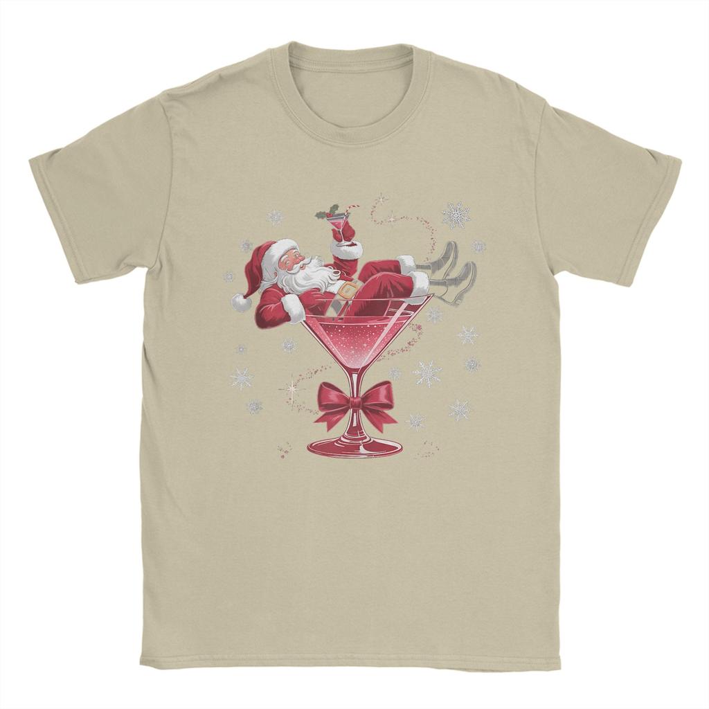 Santa's Hot Mess Christmas Martini Funny Party Cotton T Shirt For Men Summer T-Shirts O Neck Hippie Tees Plus Size Cheap Tops