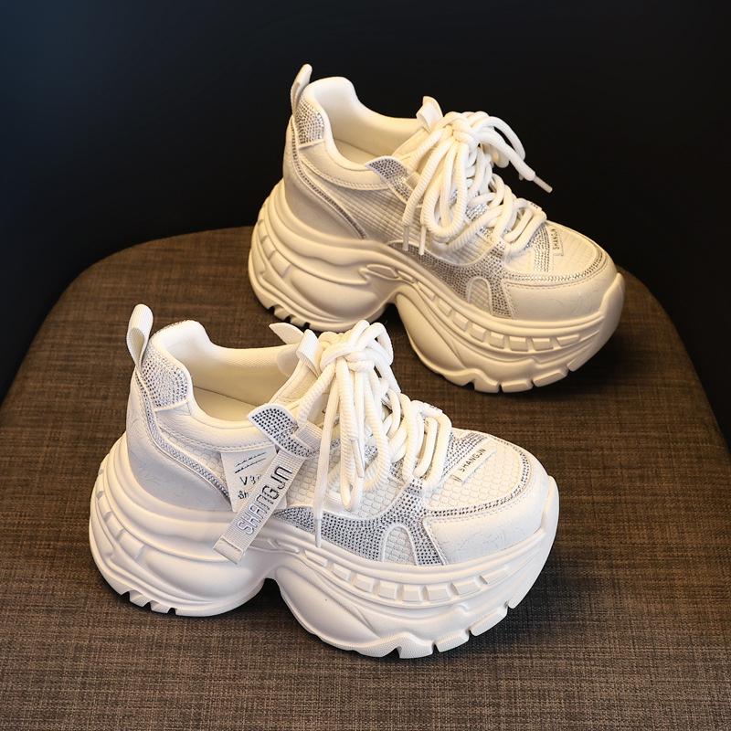 HS6798-51 Women's Rhinestone Platform Dad Shoes - Fall Trend, Hidden Heel, Thick-Soled, Super Soft Casual Sneakers.
