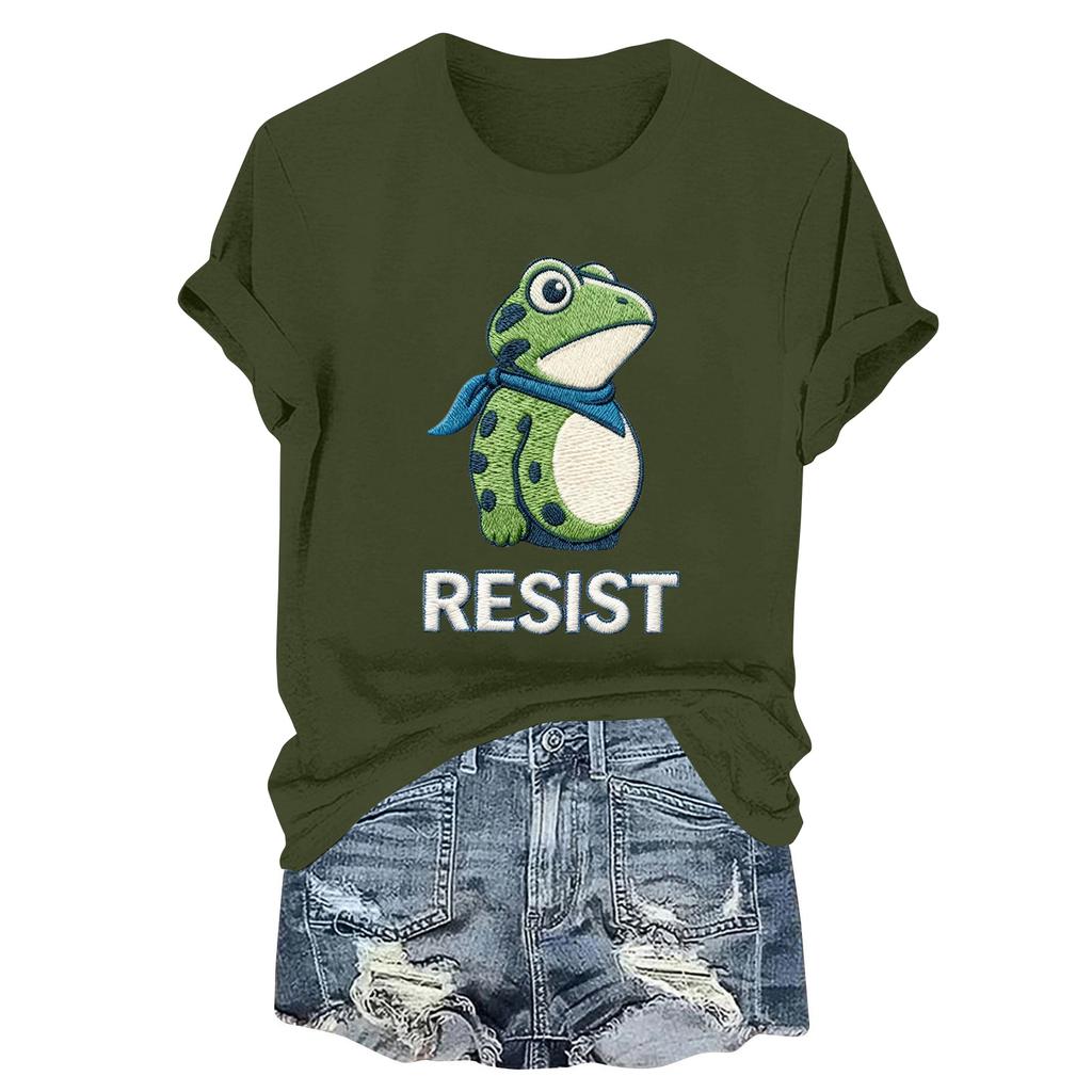 Women's Fashion Casual Printed Round Neck Short Sleeved Pullover T-Shirt Top