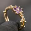 Cute Romantic Purple Four Leaf Zircon Flower Adjustable Rings for Women New Charm Gold Stainless Steel Finger Jewelry Gift